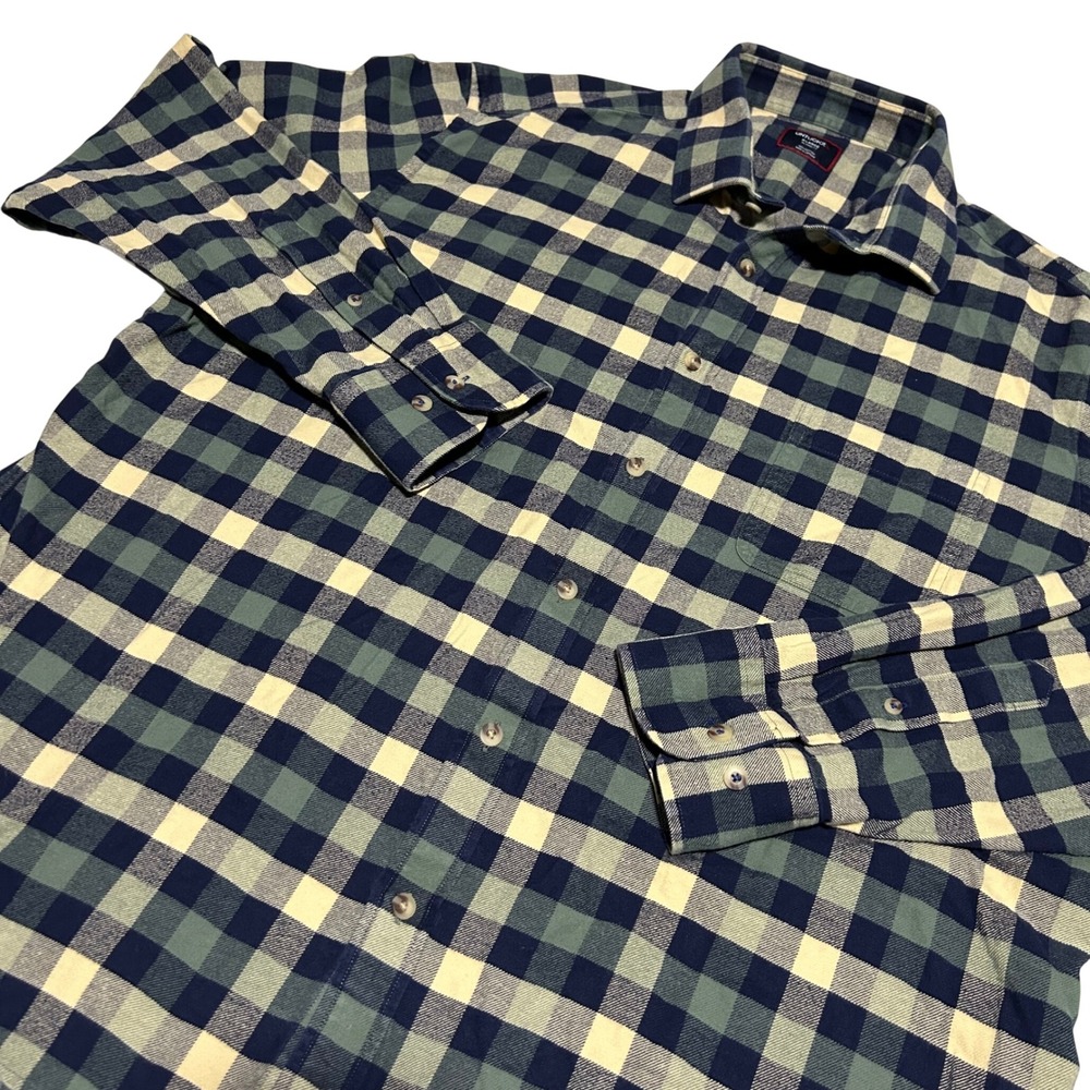 UNTUCKit Button Down Shirt Mens XL Green Navy Blue Plaid Relaxed Fit Flannel